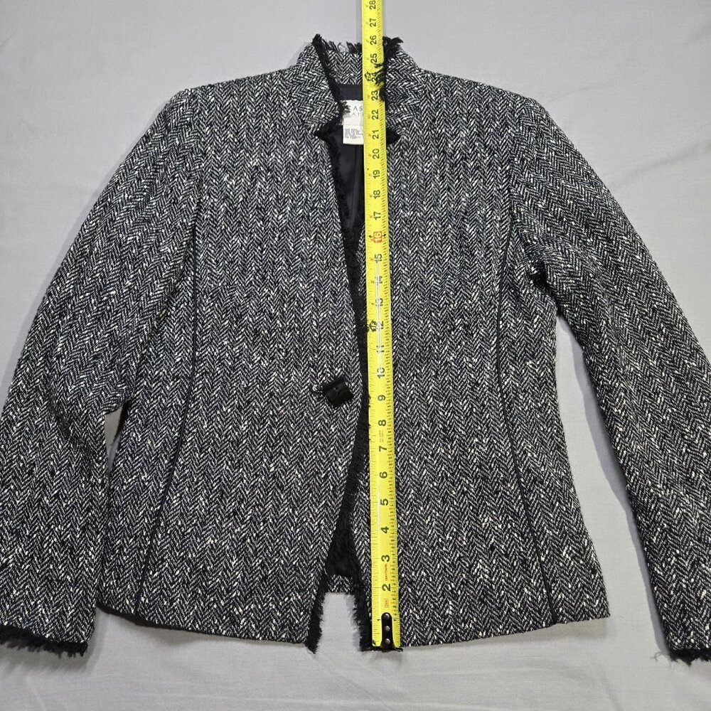 Doncaster Collection Blazer Women's Size 8P Black Tweed Fringe Wool Blend - Picture 13 of 16